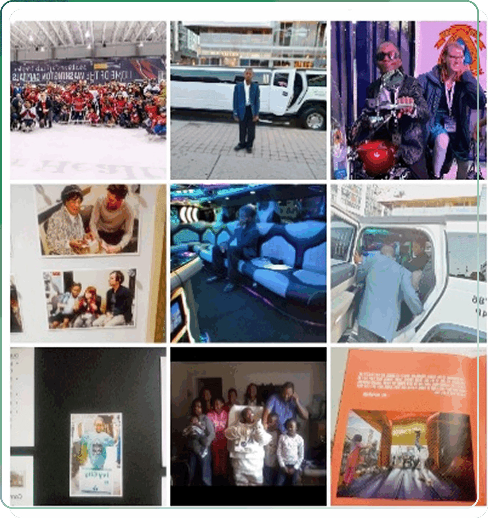 Collage of diverse group activities and events with people interacting indoors and outdoors.